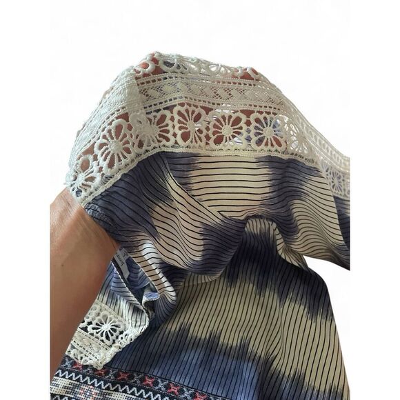 JODIFL Women’ Medium Blouse Boho Tassels Blue/ White Hippy Loose Fringe Bohemian - Picture 4 of 11